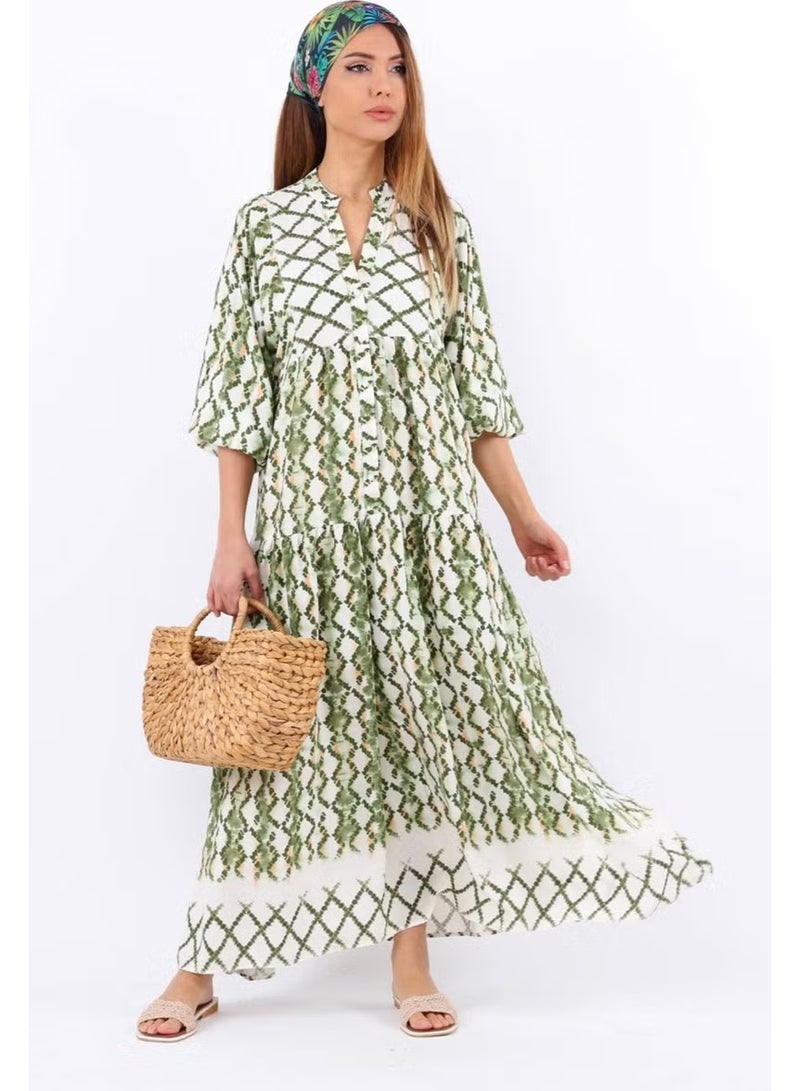 Ritnice Prive Women's Soft Green 100% Viscose Maxi Length Balloon Sleeve Long Summer Dress - Image 1